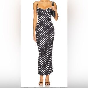 Miaou Black Polka Dot stretch bustier midi dress